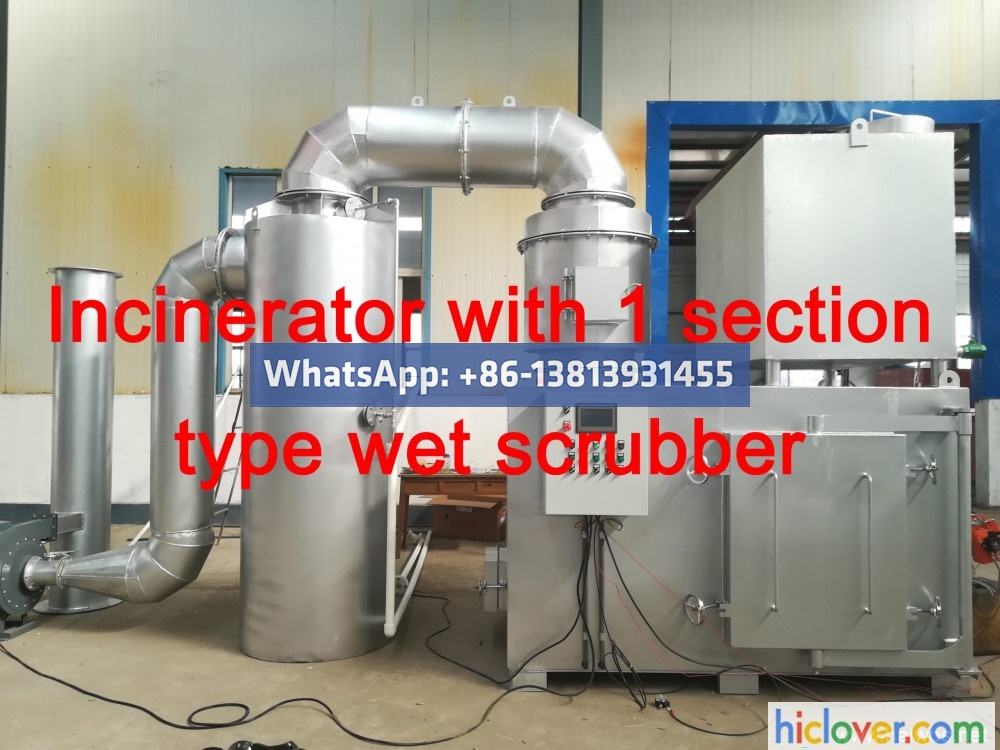 Incinerator with 3 or 1 area kind moist scrubber