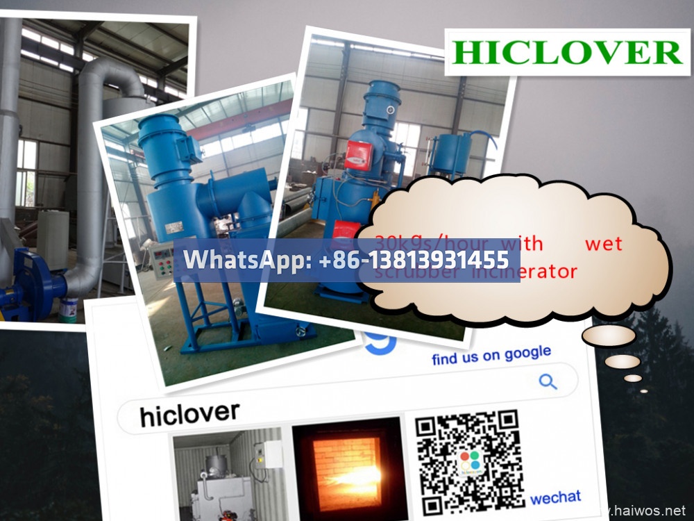 Dual heat burners and Double chamber incinerator Burning capacity up to 30 Kg per hour with wet scrubber
